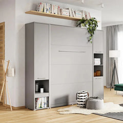 CP-02 Vertical Wooden Wall Small Double Bed with Storage Cabinet in Matt Grey 120cm - Furniture One Shop