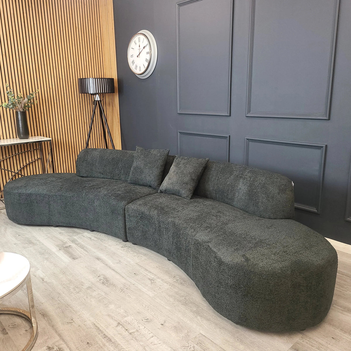 Miami Curved Cinema Boucle Sofa in Black - Furniture One Shop