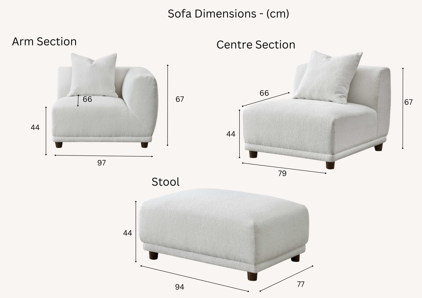 Aluxo Lottie Modular Footstool in Polar Boucle