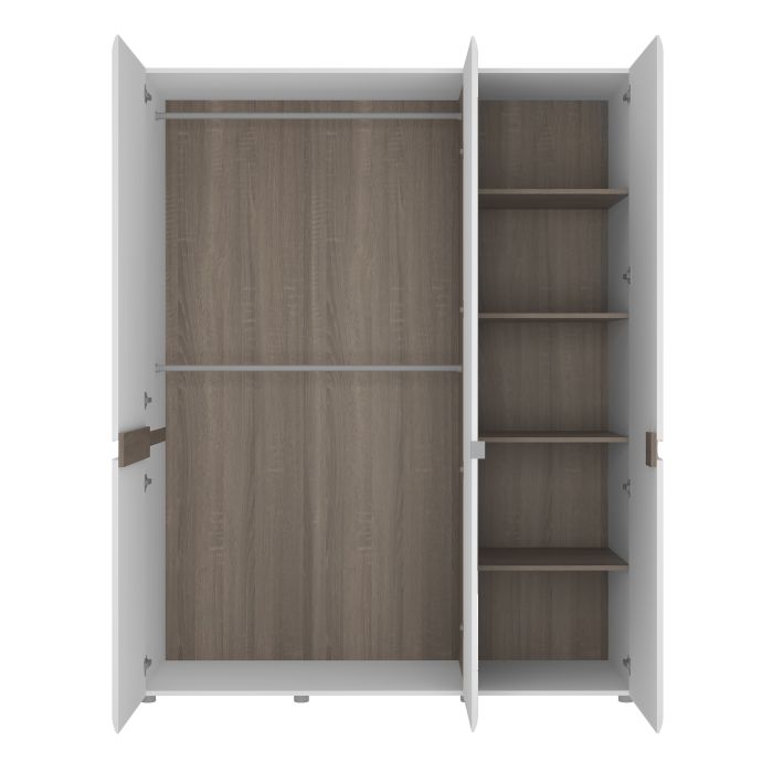 Chelsea 3 Doors Wardrobe with Mirror in White with an Truffle Oak Trim
