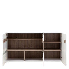Chelsea Living 3 Door Glazed Sideboard in white with an Truffle Oak Trim - Furniture One Shop