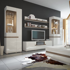 Chelsea Living Wide TV Unit in white with an Truffle Oak Trim - Furniture One Shop