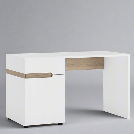 Chelsea Wooden Desk/Dressing Table in White with Truffle Oak Trim