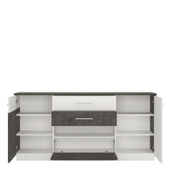 Zingaro Wide Wooden Sideboard in Slate Grey and Alpine White - Furniture One Shop