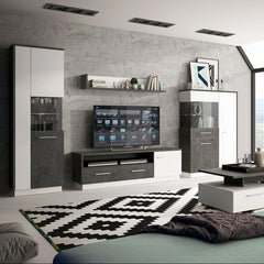 Zingaro Left Handed Low Wooden Display Cabinet in Slate Grey and Alpine White - Furniture One Shop