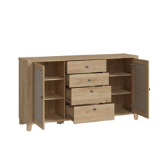 Cestino 2 Door 4 Drawer Sideboard in Jackson Hickory Oak and Rattan Effect - Furniture One Shop