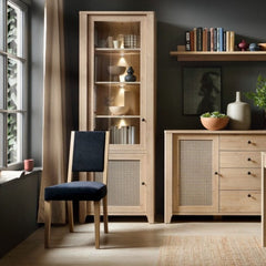 Cestino 2 Door Display Cabinet in Jackson Hickory Oak and Rattan Effect - Furniture One Shop