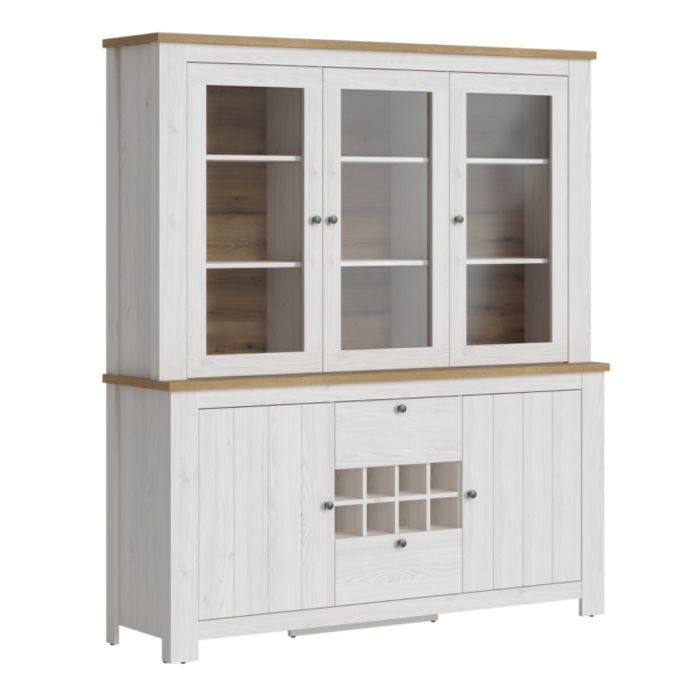 Celesto 2 Door 2 Drawer Sideboard with 3 Door Display top Unit inc. 6x Lights in White and Oak