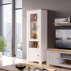 Celesto Wooden 2 Door Tall Display Cabinet in White and Oak - Furniture One Shop