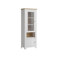 Celesto Wooden 2 Door Tall Display Cabinet in White and Oak - Furniture One Shop