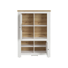 Celesto Wooden 2 Door 4 Shelves Cabinet in White and Oak - Furniture One Shop