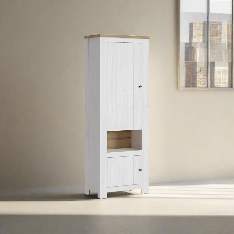Celesto Wooden 2 Door Tall Storage Cabinet in White and Oak