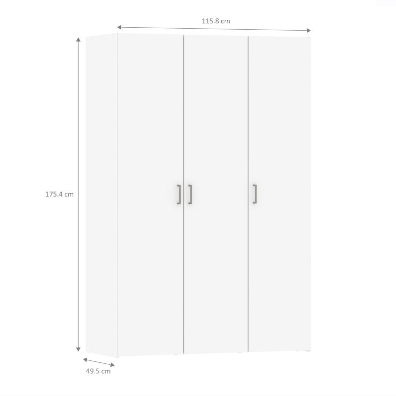 Space Wooden Wardrobe 3 Doors in White