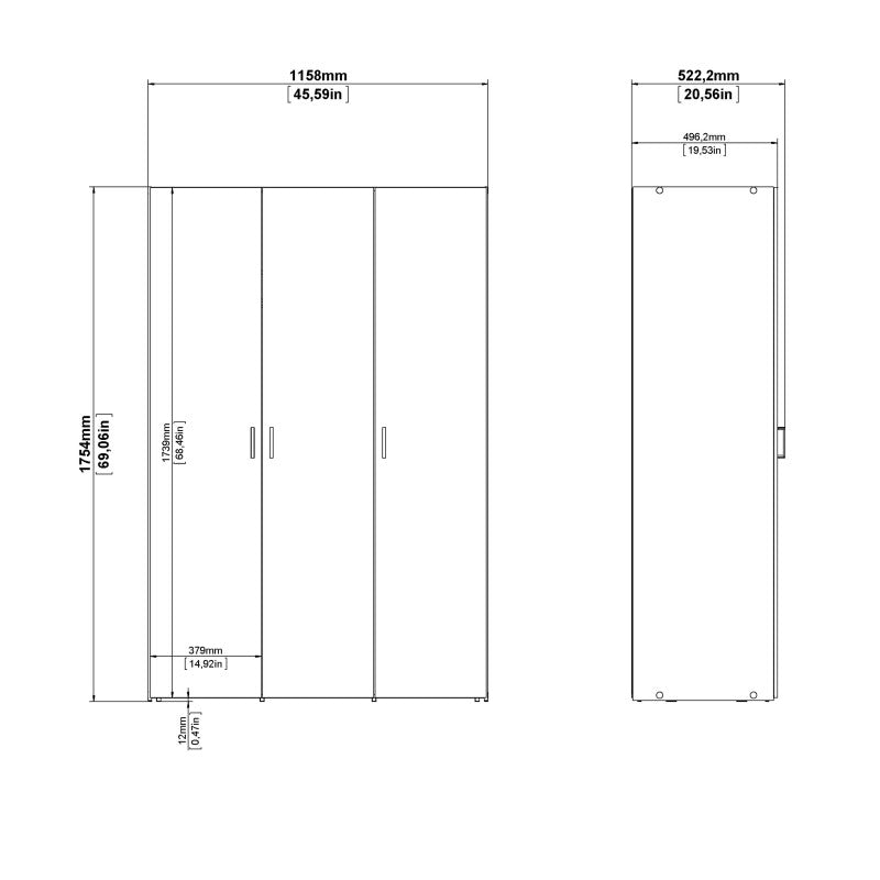 Space Wooden Wardrobe 3 Doors in White
