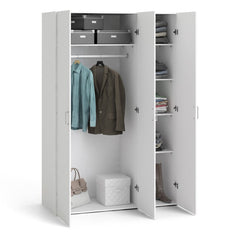 Space Wooden Wardrobe 3 Doors in White - Furniture One Shop