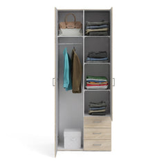 Space Wooden Wardrobe 2 Doors 3 Drawers in Oak - Furniture One Shop