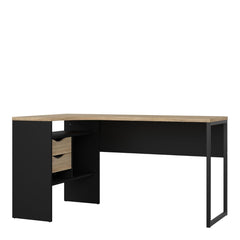 Function Plus Corner Desk 2 Drawers in Black Matt and Oak - Furniture One Shop