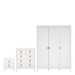 Barcelona Package - Bedside Table 2 drawers + Chest 3+2 drawer + Wardrobe with 3 doors in White - Furniture One Shop