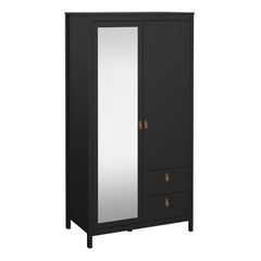 Barcelona Wardrobe with 1 Door 1 Mirror Door 2 Drawers in Matt Black - Furniture One Shop