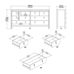 Barcelona Double Dresser 4+4 Drawers in Matt Black - Furniture One Shop
