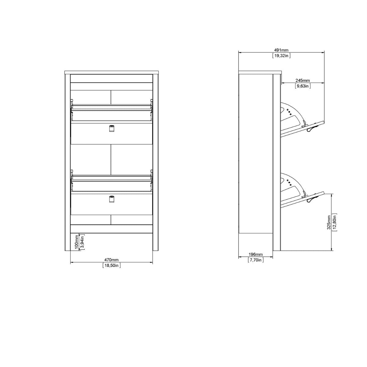 Barcelona Shoe Cabinet 2 Flip Down Doors in Matt Black