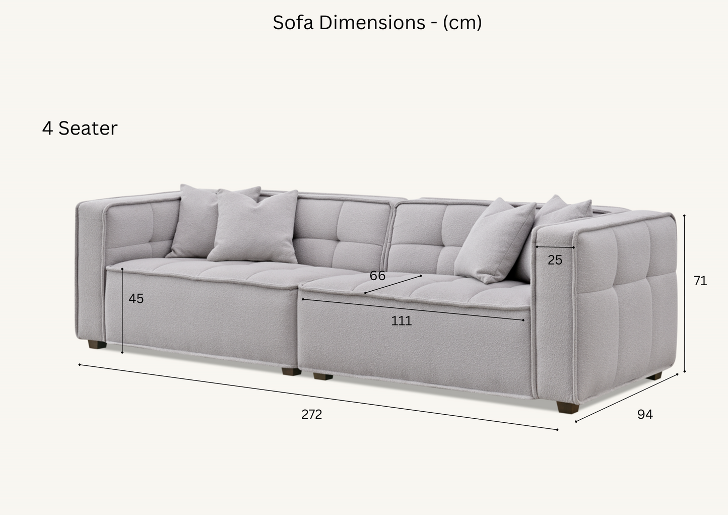Aluxo Murray 4 Seater Sofa in Putty Boucle Fabric