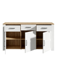 Bohol 3 Door 3 Drawer Sideboard in Riviera Oak/White - Furniture One Shop