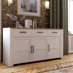 Bohol 3 Door 3 Drawer Sideboard in Riviera Oak/White - Furniture One Shop