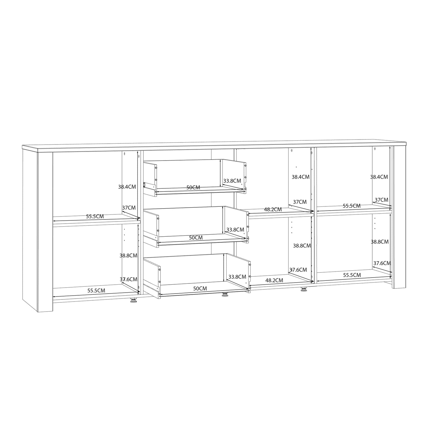 Bohol 3 Door 3 Drawer Large Sideboard in Riviera Oak/Navy