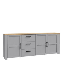 Bohol 3 Door 3 Drawer Large Sideboard in Riviera Oak/Grey Oak - Furniture One Shop