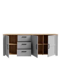 Bohol 3 Door 3 Drawer Large Sideboard in Riviera Oak/Grey Oak - Furniture One Shop