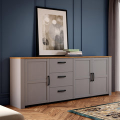 Bohol 3 Door 3 Drawer Large Sideboard in Riviera Oak/Grey Oak - Furniture One Shop