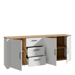 Bohol 3 Door 3 Drawer Large Sideboard in Riviera Oak/White - Furniture One Shop