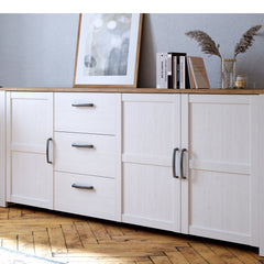 Bohol 3 Door 3 Drawer Large Sideboard in Riviera Oak/White - Furniture One Shop