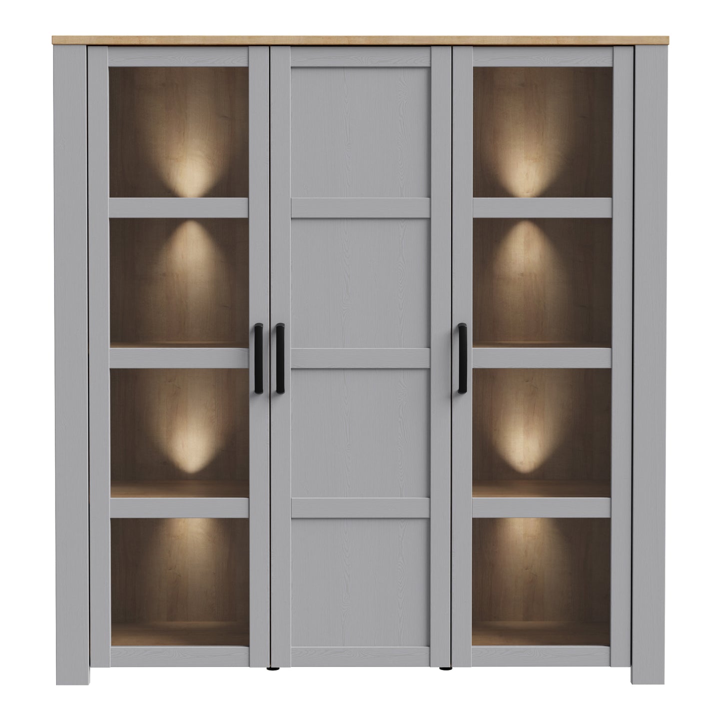 Bohol 3 Door Large Display Cabinet in Riviera Oak/Grey