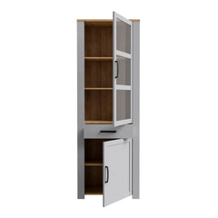 Bohol 2 Door 1 Drawer Narrow Display Cabinet in Riviera Oak/Grey Oak - Furniture One Shop