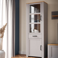 Bohol 2 Door 1 Drawer Narrow Display Cabinet in Riviera Oak/Grey Oak - Furniture One Shop