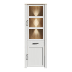 Bohol 2 Door 1 Drawer Narrow Display Cabinet in Riviera Oak/White - Furniture One Shop