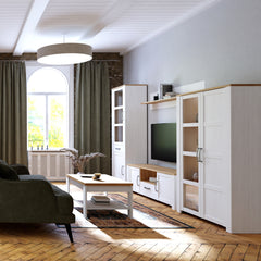 Bohol 2 Door 1 Drawer Narrow Display Cabinet in Riviera Oak/White - Furniture One Shop