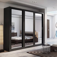 Arti AR-02 Wardrobe with 3 Mirrored Sliding Doors in Matt Black - Furniture One Shop