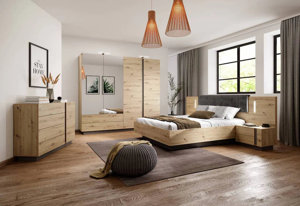 Arco Wooden Bedside Cabinets in Oak Artisan
