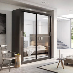 Arti AR-03 Wardrobe with 2 Mirrored Sliding Doors in Matt Black - Furniture One Shop