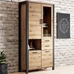 Aktiv Large Wooden Tall Display Cabinet in Oak - Furniture One Shop
