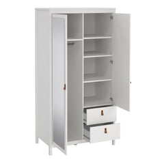 Barcelona Wardrobe with 1 Door 1 Mirror Door 2 Drawers in White - Furniture One Shop