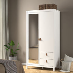 Barcelona Wardrobe with 1 Door 1 Mirror Door 2 Drawers in White - Furniture One Shop