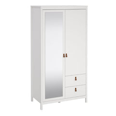 Barcelona Wardrobe with 1 Door 1 Mirror Door 2 Drawers in White - Furniture One Shop