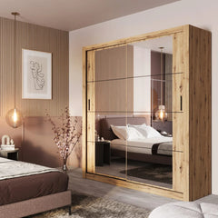 Arti AR-03 Wardrobe with 2 Mirrored Sliding Doors in Artisan Oak