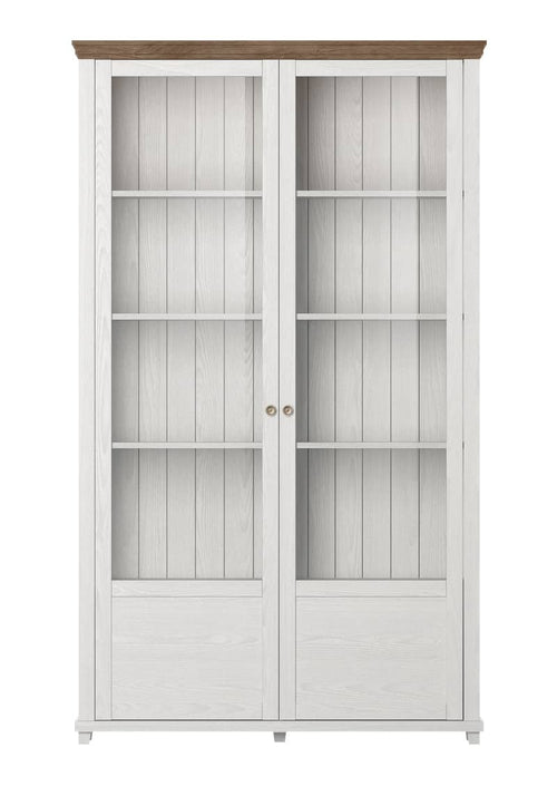 Evora Tall Wooden 2 Door Display Cabinet and Oak Lefkas - 126cm