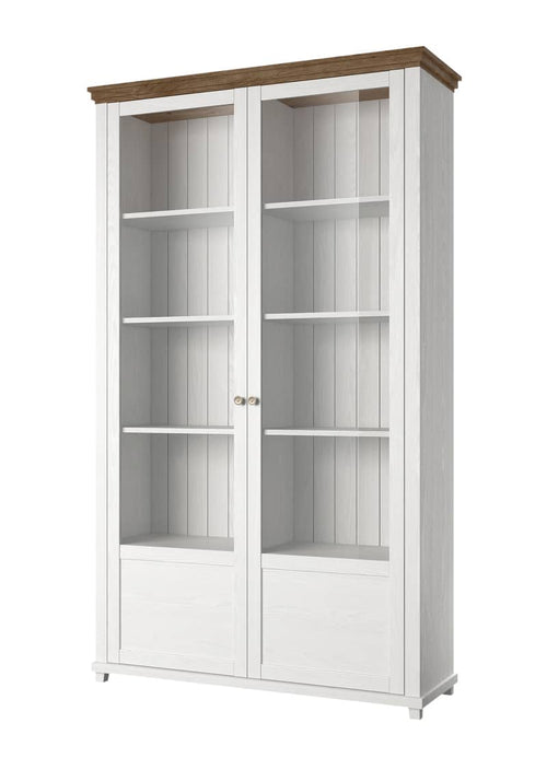 Evora Tall Wooden 2 Door Display Cabinet and Oak Lefkas - 126cm