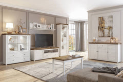 Evora Tall Narrow Right Handed Wooden Display Cabinet in Abisko Ash and Oak Lefkas - 71cm